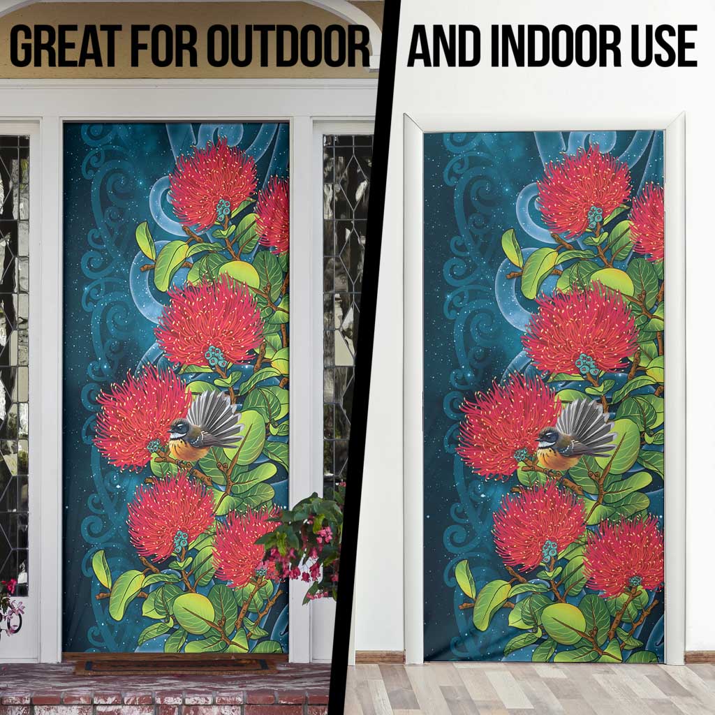 New Zealand Matariki Piwakawaka Door Cover Maori Koru With Pohutukawa Flowers LT05 - Polynesian Pride