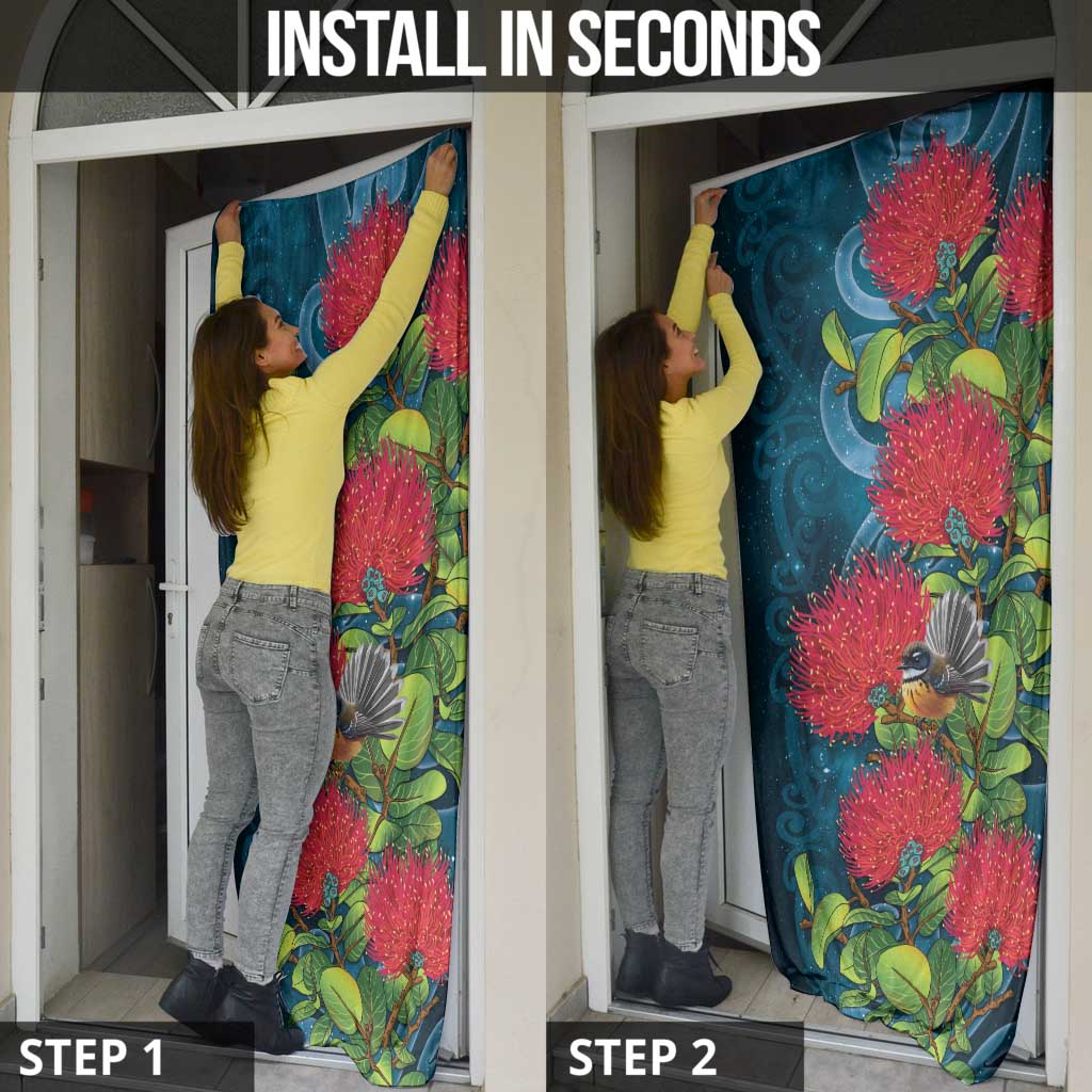 New Zealand Matariki Piwakawaka Door Cover Maori Koru With Pohutukawa Flowers LT05 - Polynesian Pride