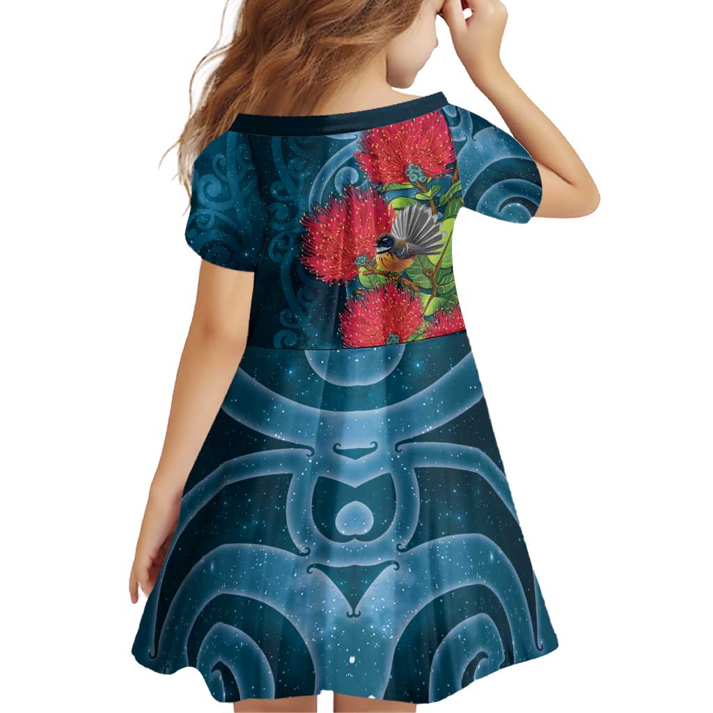 New Zealand Matariki Piwakawaka Family Matching Summer Maxi Dress and Hawaiian Shirt Maori Koru With Pohutukawa Flowers LT05 - Polynesian Pride