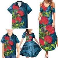 New Zealand Matariki Piwakawaka Family Matching Summer Maxi Dress and Hawaiian Shirt Maori Koru With Pohutukawa Flowers LT05 - Polynesian Pride
