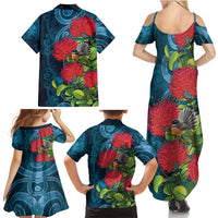 New Zealand Matariki Piwakawaka Family Matching Summer Maxi Dress and Hawaiian Shirt Maori Koru With Pohutukawa Flowers LT05 - Polynesian Pride