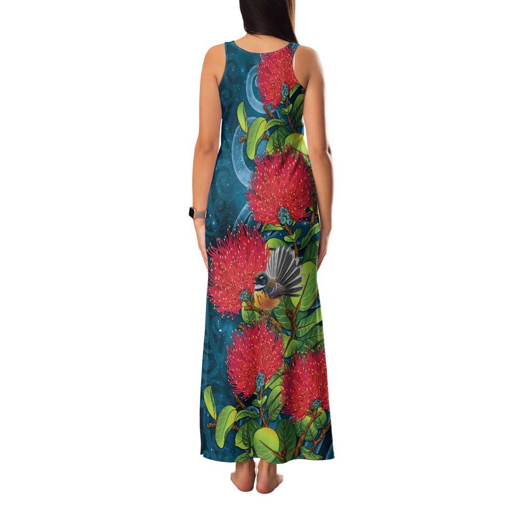 New Zealand Matariki Piwakawaka Family Matching Tank Maxi Dress and Hawaiian Shirt Maori Koru With Pohutukawa Flowers LT05 - Polynesian Pride