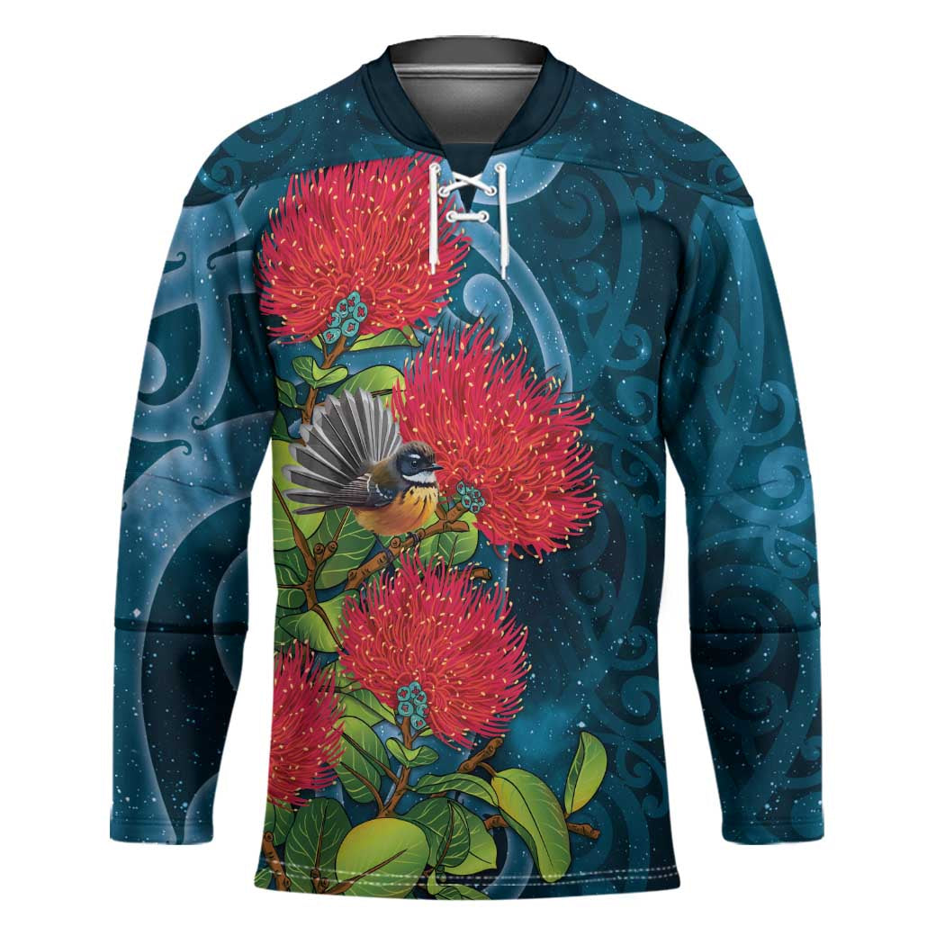 New Zealand Matariki Piwakawaka Hockey Jersey Maori Koru With Pohutukawa Flowers LT05 Unisex Dark Teal - Polynesian Pride