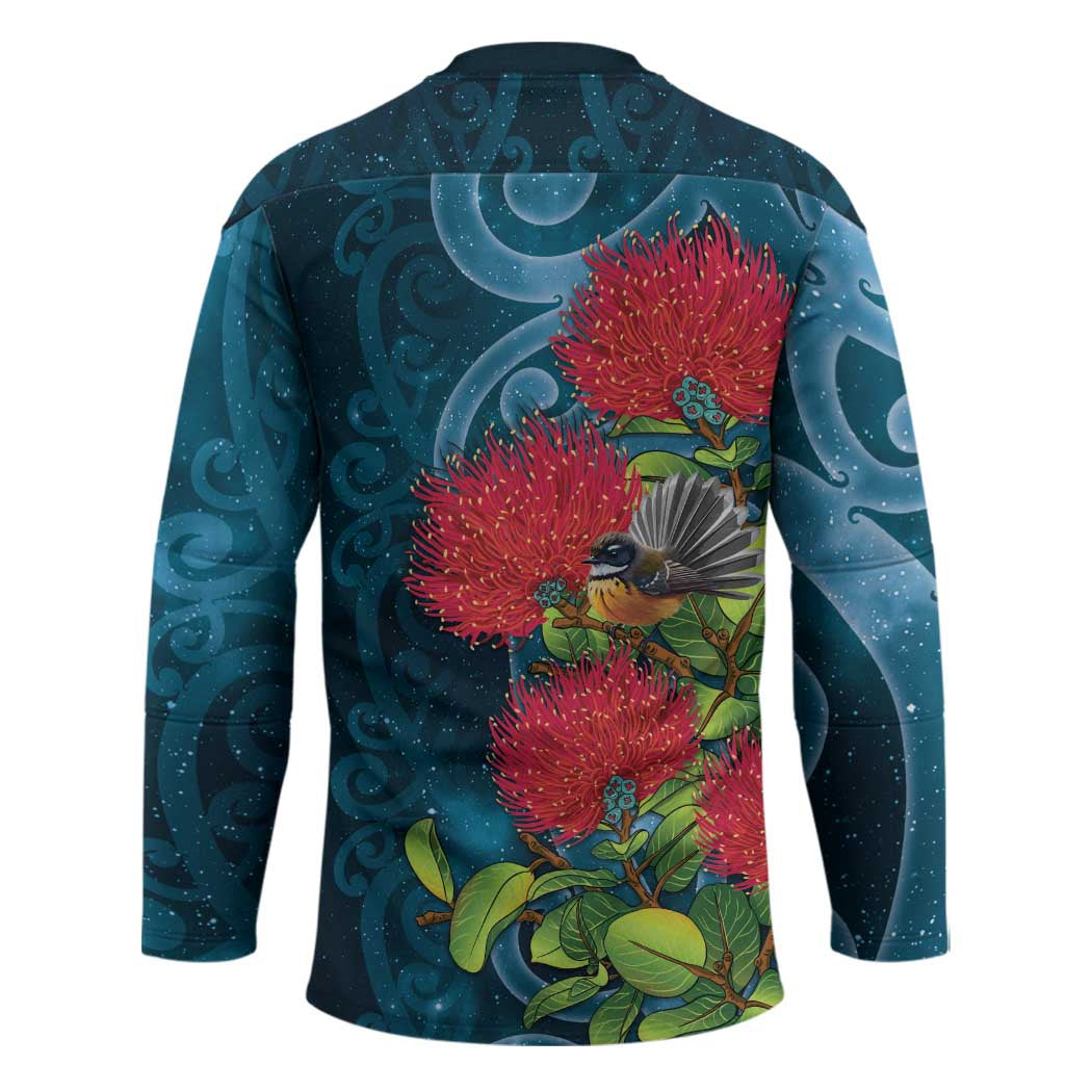 New Zealand Matariki Piwakawaka Hockey Jersey Maori Koru With Pohutukawa Flowers LT05 - Polynesian Pride
