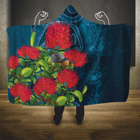 New Zealand Matariki Piwakawaka Hooded Blanket Maori Koru With Pohutukawa Flowers LT05 - Polynesian Pride