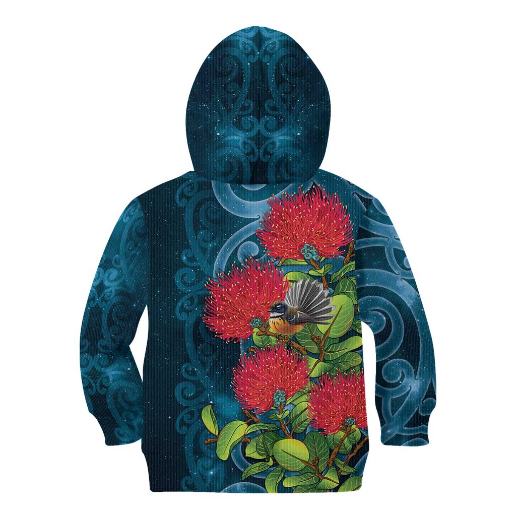 New Zealand Matariki Piwakawaka Kid Hoodie Maori Koru With Pohutukawa Flowers LT05 - Polynesian Pride