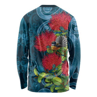 New Zealand Matariki Piwakawaka Long Sleeve Shirt Maori Koru With Pohutukawa Flowers LT05 - Polynesian Pride