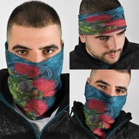 New Zealand Matariki Piwakawaka Neck Gaiter Maori Koru With Pohutukawa Flowers
