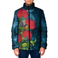 New Zealand Matariki Piwakawaka Padded Jacket Maori Koru With Pohutukawa Flowers