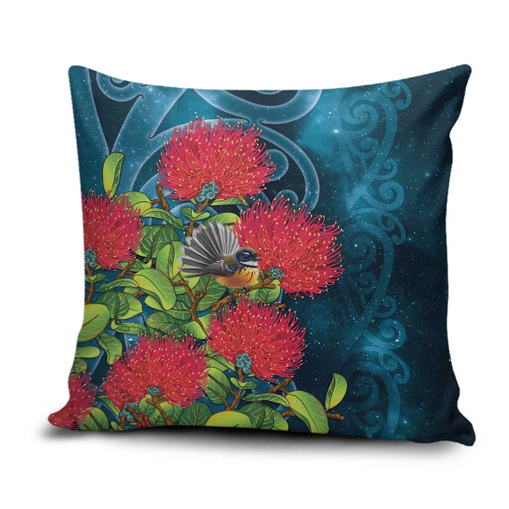 New Zealand Matariki Piwakawaka Pillow Cover Maori Koru With Pohutukawa Flowers