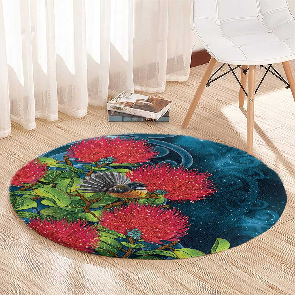 New Zealand Matariki Piwakawaka Round Carpet Maori Koru With Pohutukawa Flowers