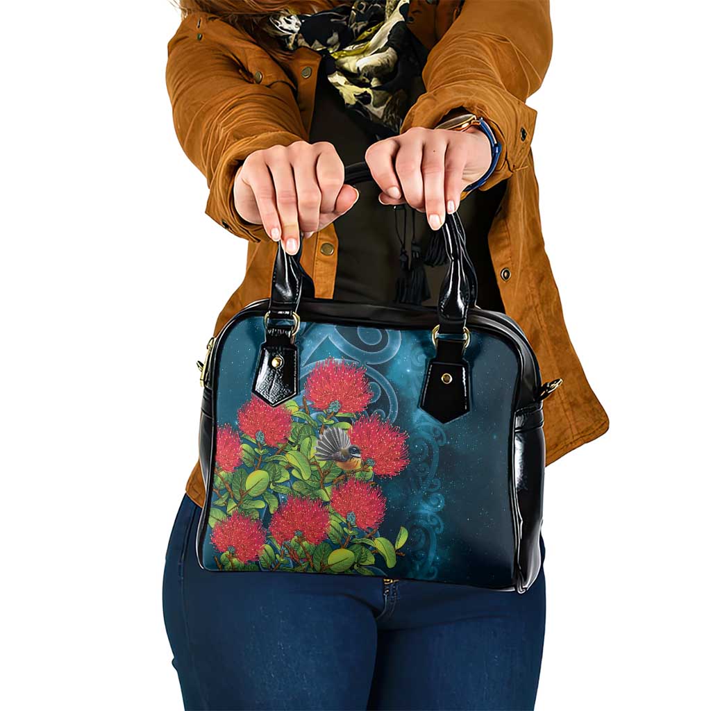 New Zealand Matariki Piwakawaka Shoulder Handbag Maori Koru With Pohutukawa Flowers