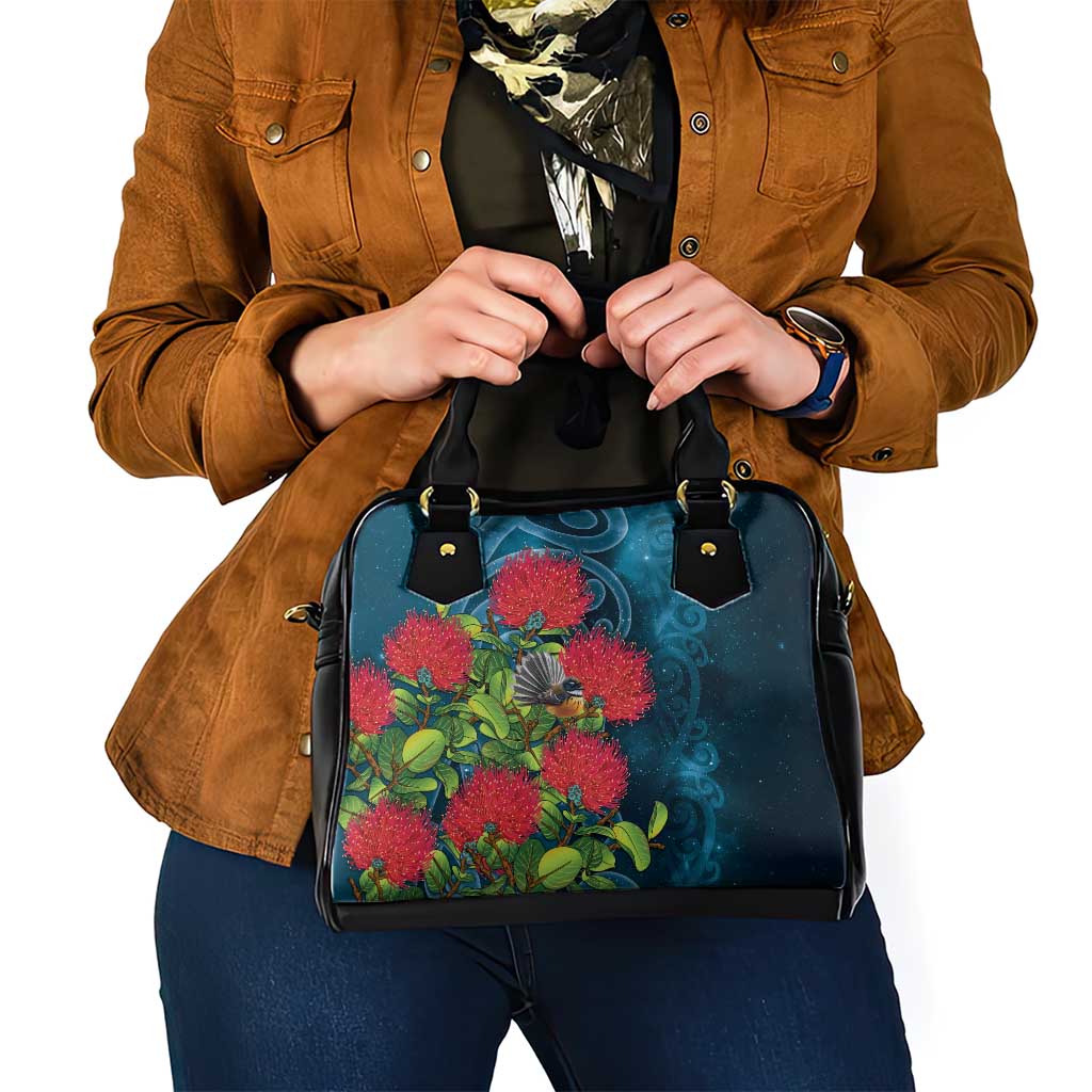 New Zealand Matariki Piwakawaka Shoulder Handbag Maori Koru With Pohutukawa Flowers