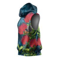 New Zealand Matariki Piwakawaka Sleeveless Hoodie Maori Koru With Pohutukawa Flowers LT05 - Polynesian Pride
