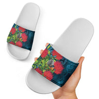 New Zealand Matariki Piwakawaka Slide Sandals Maori Koru With Pohutukawa Flowers