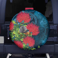 New Zealand Matariki Piwakawaka Spare Tire Cover Maori Koru With Pohutukawa Flowers LT05 No hole Dark Teal - Polynesian Pride
