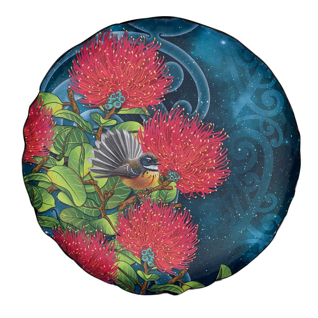 New Zealand Matariki Piwakawaka Spare Tire Cover Maori Koru With Pohutukawa Flowers LT05 - Polynesian Pride