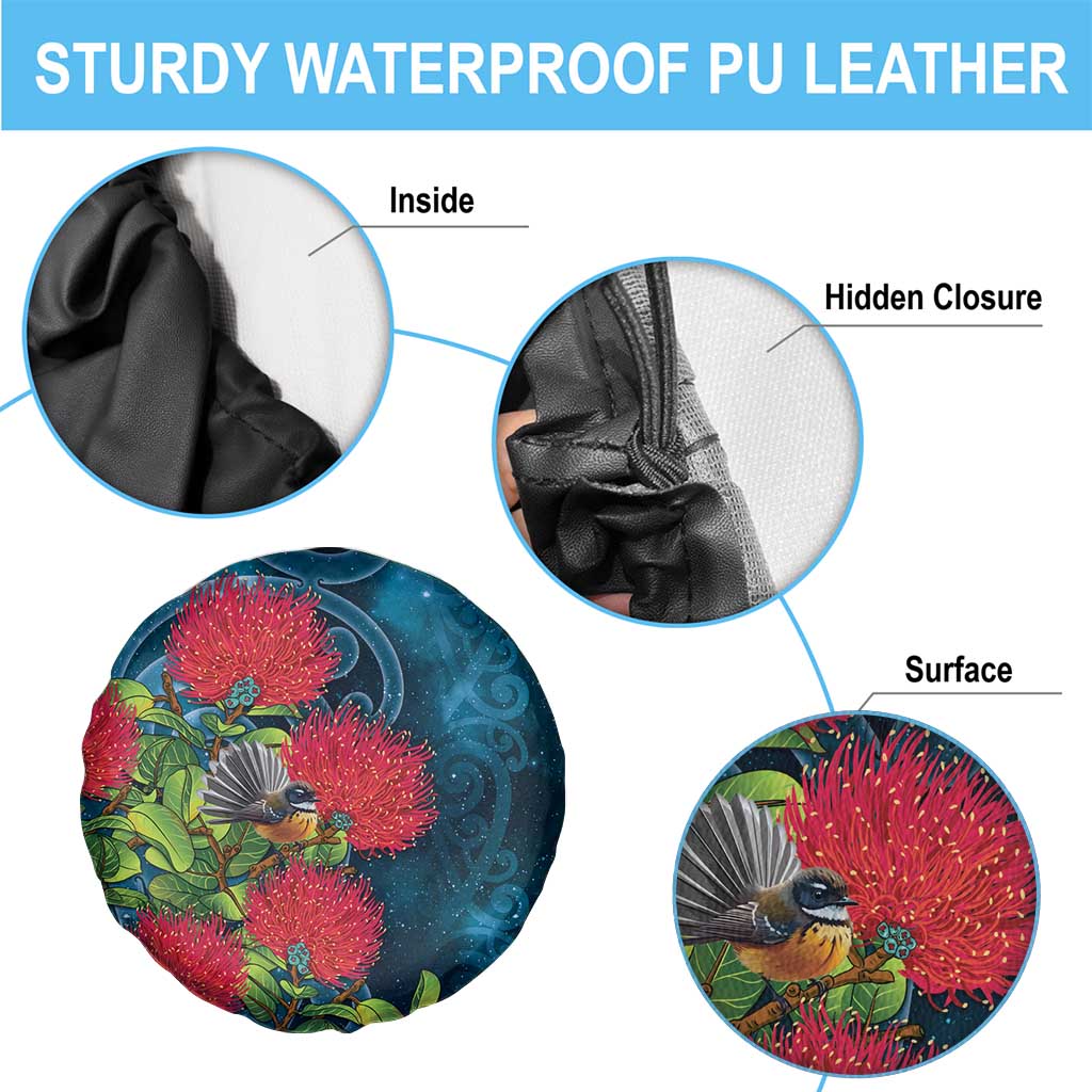 New Zealand Matariki Piwakawaka Spare Tire Cover Maori Koru With Pohutukawa Flowers LT05 - Polynesian Pride