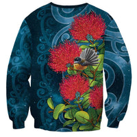 New Zealand Matariki Piwakawaka Sweatshirt Maori Koru With Pohutukawa Flowers