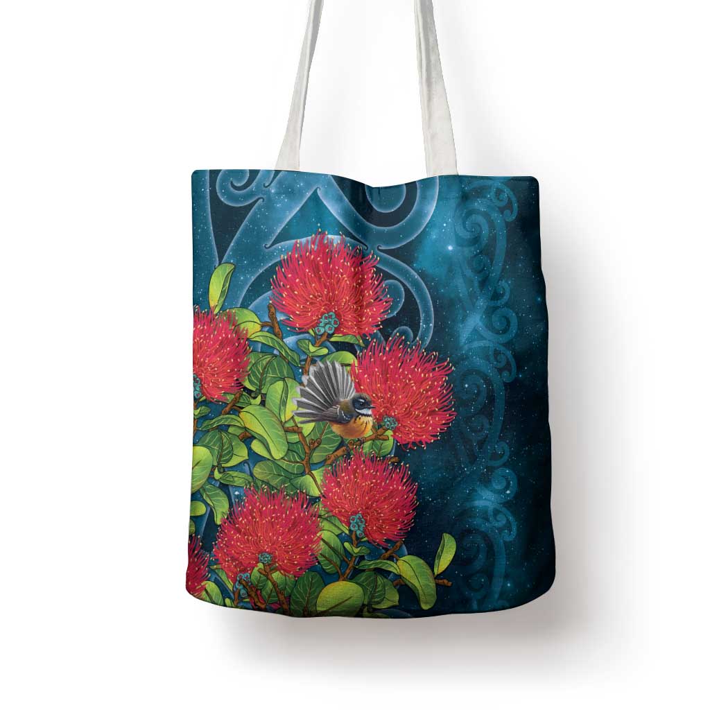 New Zealand Matariki Piwakawaka Tote Bag Maori Koru With Pohutukawa Flowers LT05 - Polynesian Pride