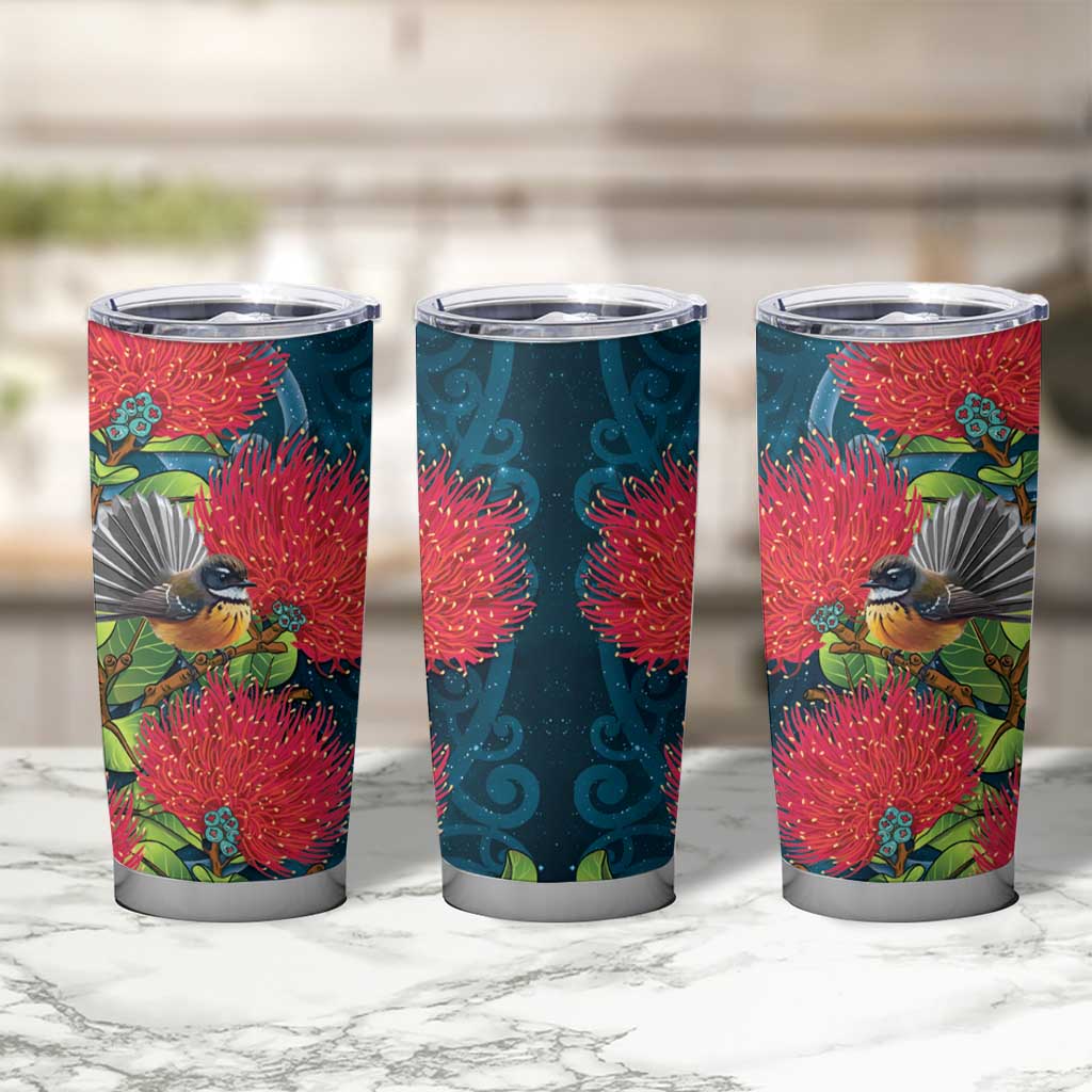 New Zealand Matariki Piwakawaka Tumbler Cup Maori Koru With Pohutukawa Flowers LT05 - Polynesian Pride