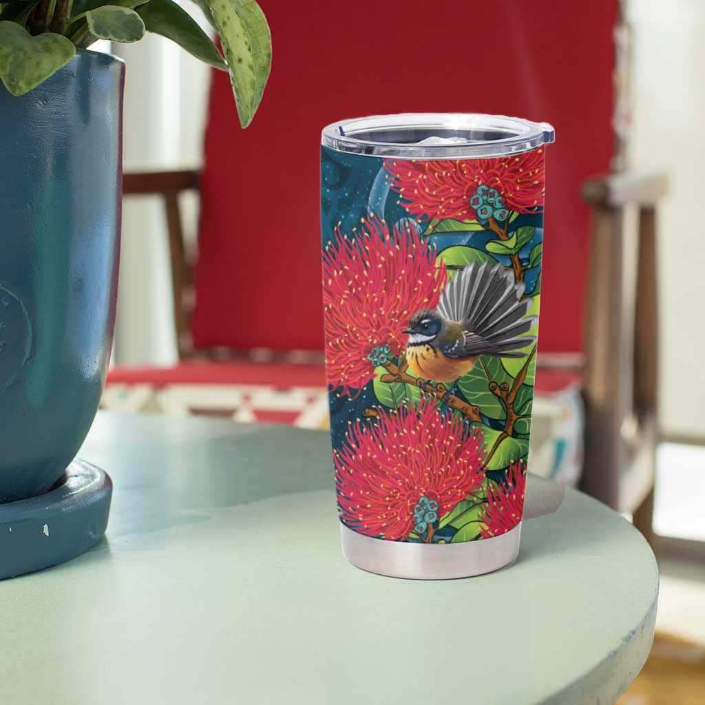 New Zealand Matariki Piwakawaka Tumbler Cup Maori Koru With Pohutukawa Flowers LT05 - Polynesian Pride