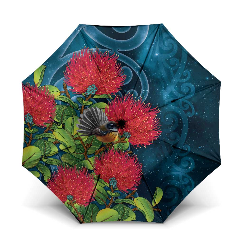 New Zealand Matariki Piwakawaka Umbrella Maori Koru With Pohutukawa Flowers