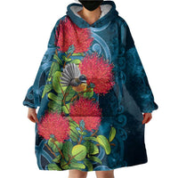 New Zealand Matariki Piwakawaka Wearable Blanket Hoodie Maori Koru With Pohutukawa Flowers LT05 - Polynesian Pride