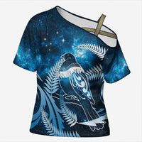 New Zealand Matariki Cross Shoulder Shirt Pigeon Kereru Maori Fern Art LT05 Female Blue - Polynesian Pride