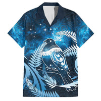 New Zealand Matariki Family Matching Long Sleeve Bodycon Dress and Hawaiian Shirt Pigeon Kereru Maori Fern Art LT05 Dad's Shirt - Short Sleeve Blue - Polynesian Pride