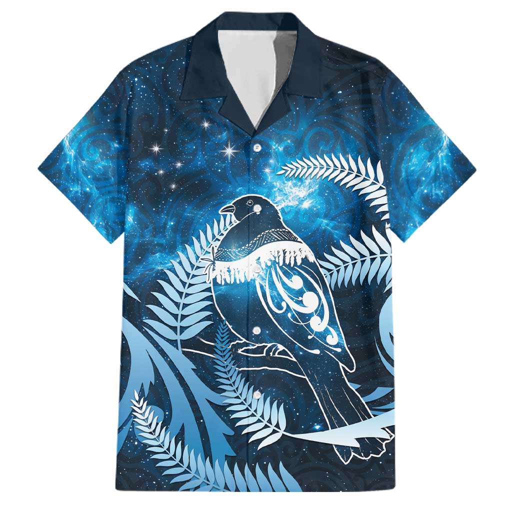 New Zealand Matariki Family Matching Tank Maxi Dress and Hawaiian Shirt Pigeon Kereru Maori Fern Art LT05 Dad's Shirt - Short Sleeve Blue - Polynesian Pride