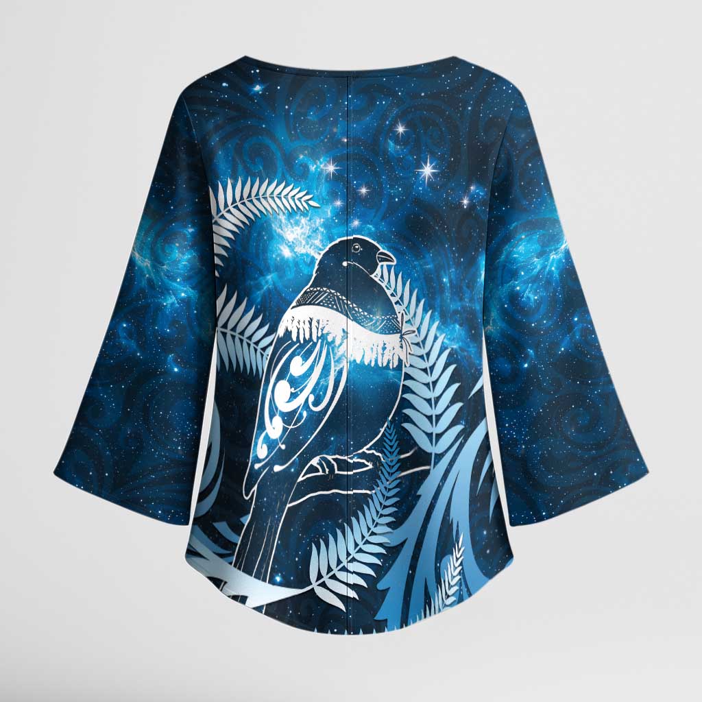 New Zealand Matariki Kimono Sleeve Blouse Pigeon Kereru Maori Fern Art LT05 - Polynesian Pride