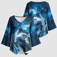 New Zealand Matariki Kimono Sleeve Blouse Pigeon Kereru Maori Fern Art LT05 - Polynesian Pride