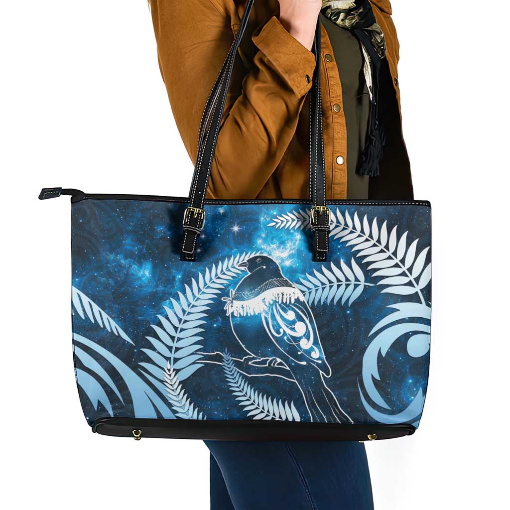 New Zealand Matariki Leather Tote Bag Pigeon Kereru Maori Fern Art LT05 - Polynesian Pride