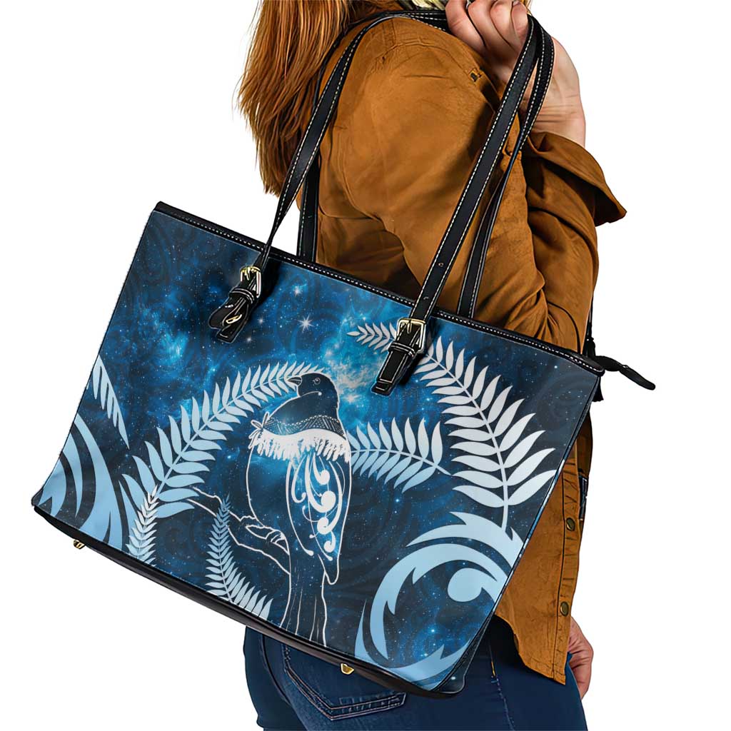New Zealand Matariki Leather Tote Bag Pigeon Kereru Maori Fern Art LT05 - Polynesian Pride