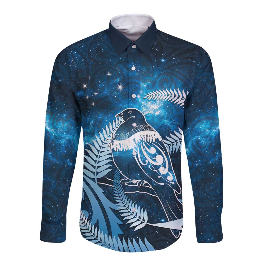 New Zealand Matariki Long Sleeve Button Shirt Pigeon Kereru Maori Fern Art