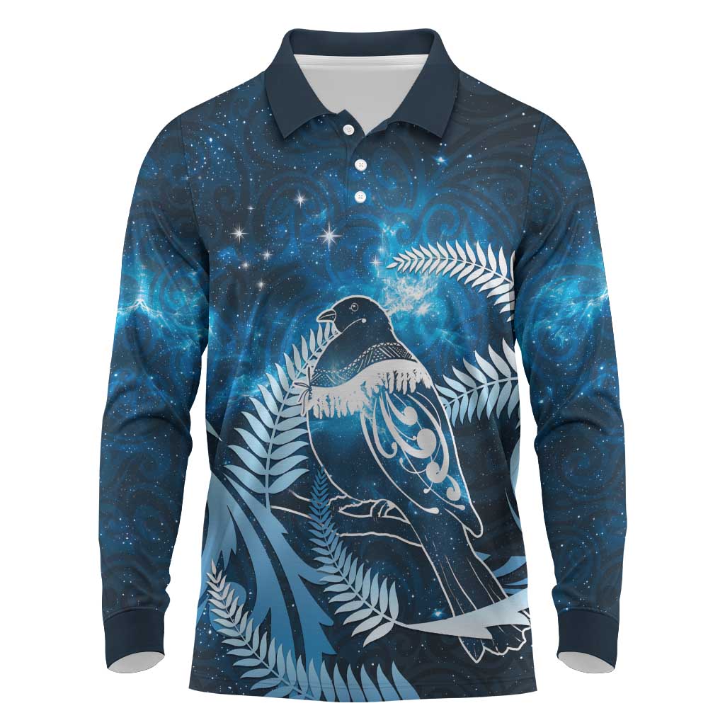 New Zealand Matariki Long Sleeve Polo Shirt Pigeon Kereru Maori Fern Art