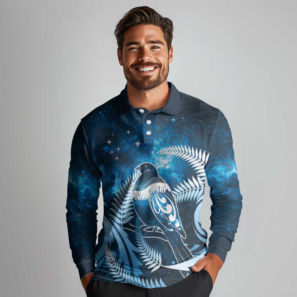 New Zealand Matariki Long Sleeve Polo Shirt Pigeon Kereru Maori Fern Art LT05 - Polynesian Pride