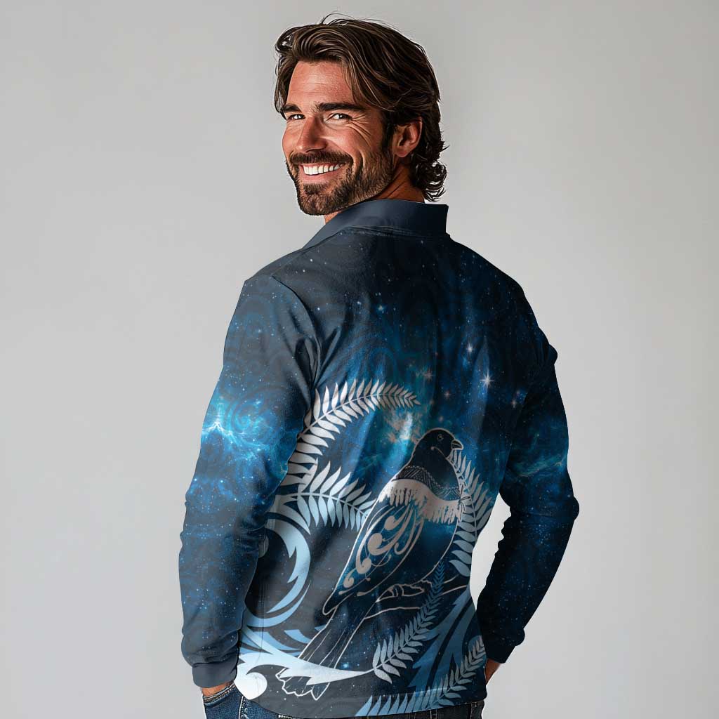 New Zealand Matariki Long Sleeve Polo Shirt Pigeon Kereru Maori Fern Art LT05 - Polynesian Pride