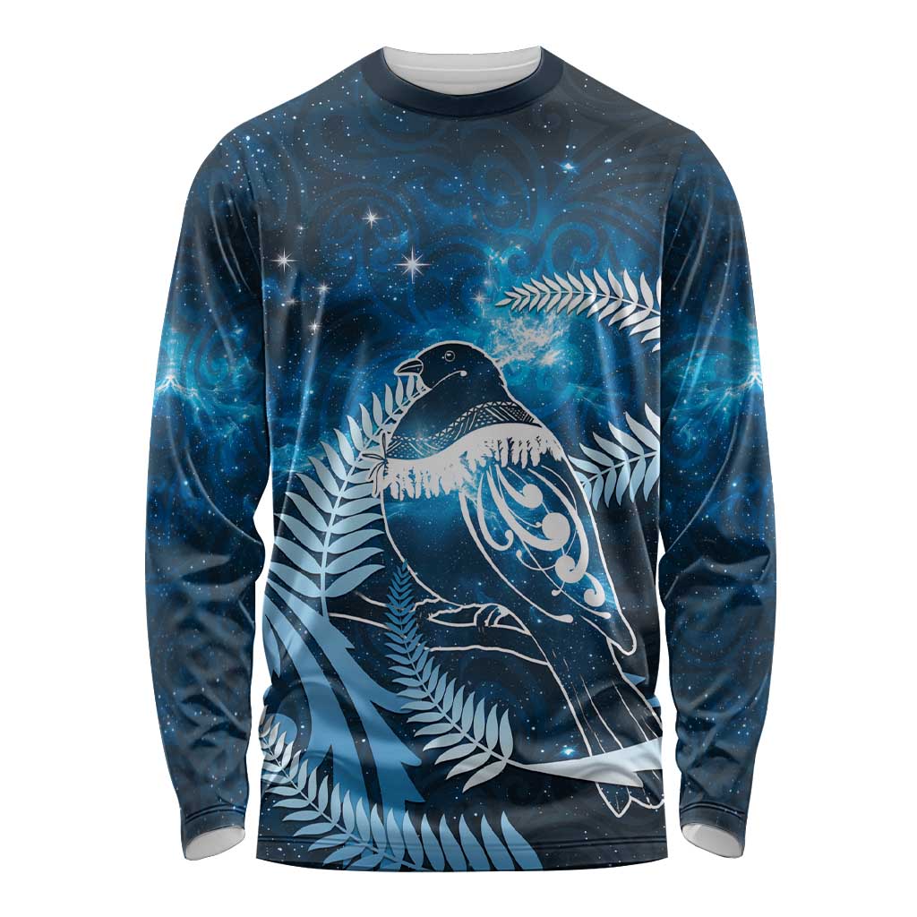 New Zealand Matariki Long Sleeve Shirt Pigeon Kereru Maori Fern Art LT05 Unisex Blue - Polynesian Pride