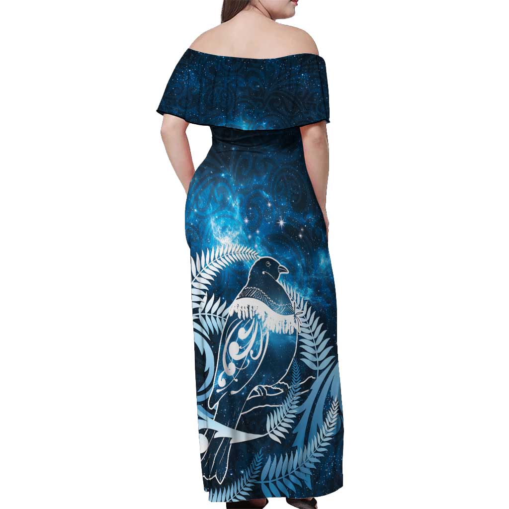 New Zealand Matariki Off Shoulder Maxi Dress Pigeon Kereru Maori Fern Art LT05 - Polynesian Pride