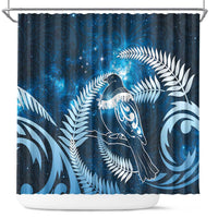 New Zealand Matariki Shower Curtain Pigeon Kereru Maori Fern Art LT05 Blue - Polynesian Pride