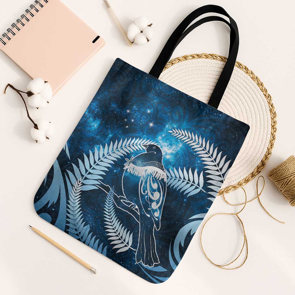 New Zealand Matariki Tote Bag Pigeon Kereru Maori Fern Art LT05 Black Strap One Size Blue - Polynesian Pride