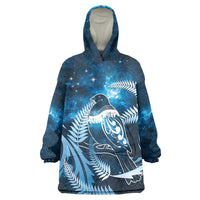 New Zealand Matariki Wearable Blanket Hoodie Pigeon Kereru Maori Fern Art LT05 One Size Blue - Polynesian Pride