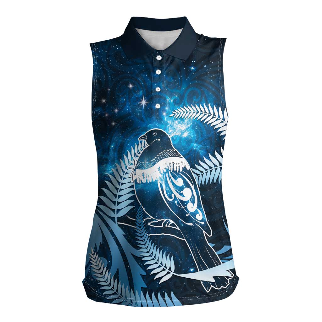 New Zealand Matariki Women Sleeveless Polo Shirt Pigeon Kereru Maori Fern Art LT05 Female Blue - Polynesian Pride