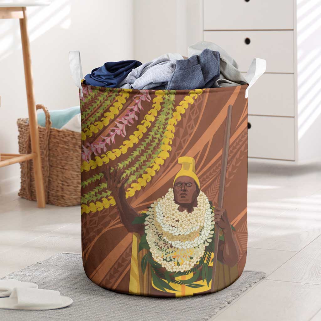 Hawaii King Kamehameha Laundry Basket Hawaiian Kakau Pattern With Leis