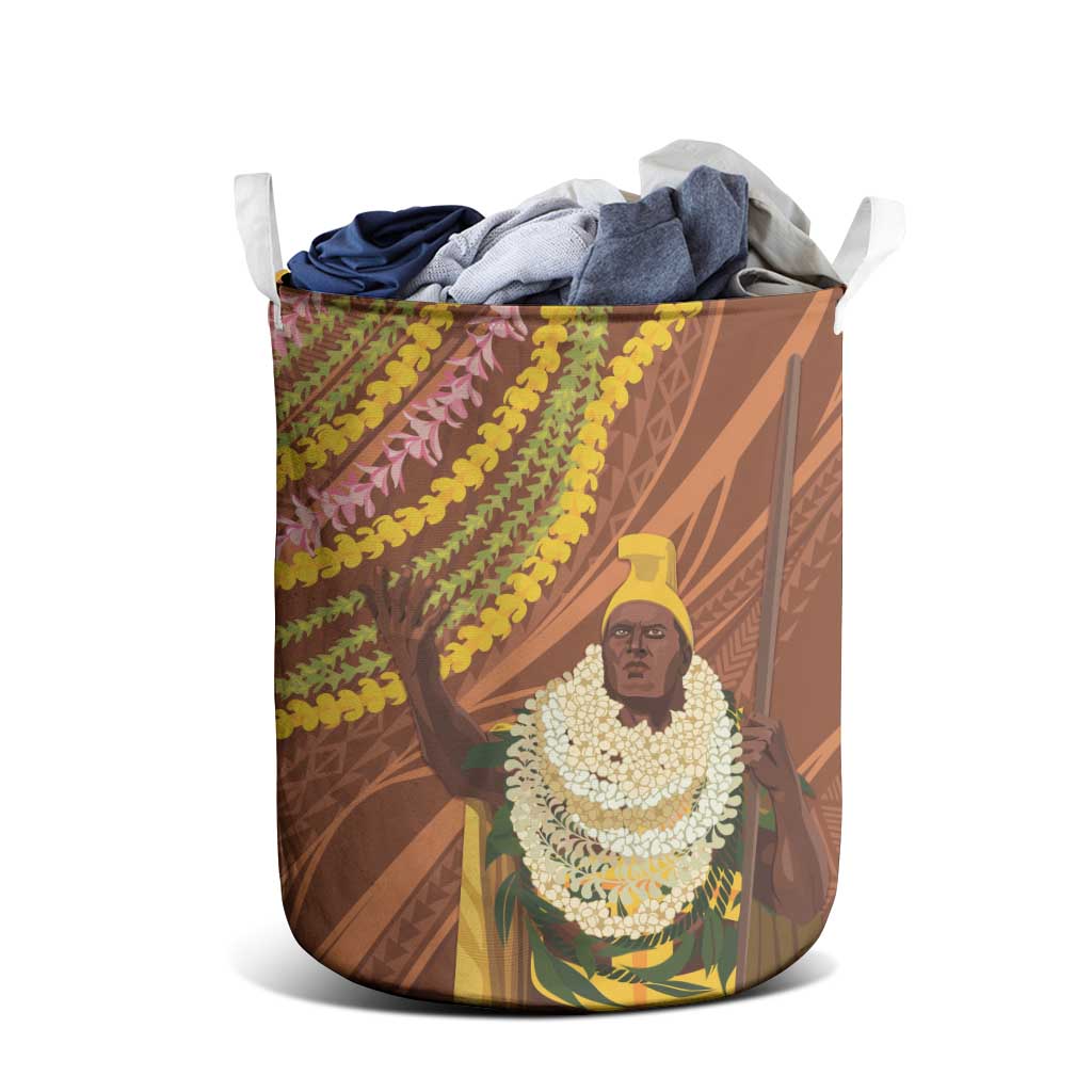 Hawaii King Kamehameha Laundry Basket Hawaiian Kakau Pattern With Leis