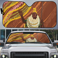 Hawaii King Kamehameha Auto Sun Shade Hawaiian Kakau Pattern With Leis