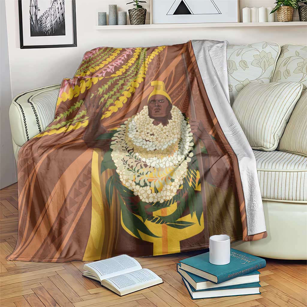 Hawaii King Kamehameha Blanket Hawaiian Kakau Pattern With Leis