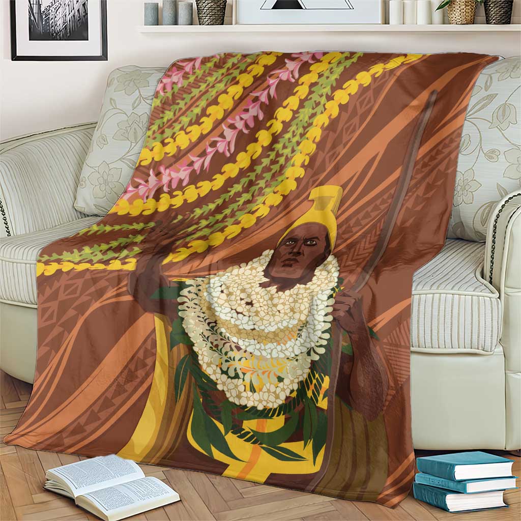 Hawaii King Kamehameha Blanket Hawaiian Kakau Pattern With Leis